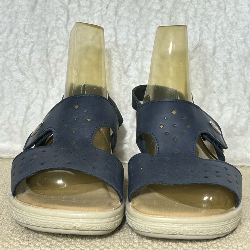 Fly Flot Womens Navy Slingback Strap Wedge Sandals Shoes SZ EU 39 & US 8 - Picture 3 of 12